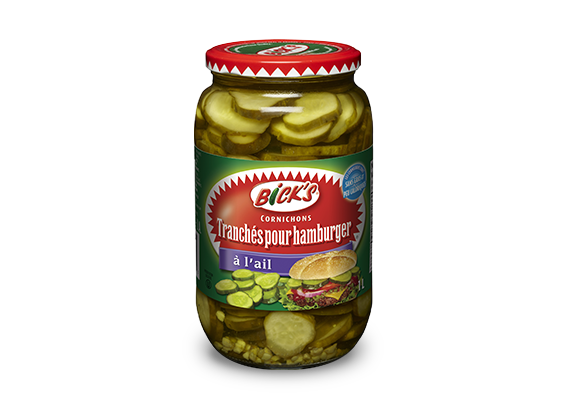 Cornichons tranchés pour hamburger &agrave; l'ail <strong>Bick&rsquo;s<sup>&reg;</sup></strong>